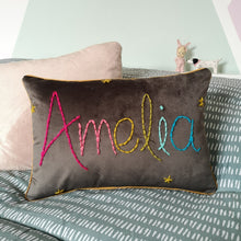 Load image into Gallery viewer, Rainbow Personalised Embroidered Cushion