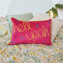 Load image into Gallery viewer, Hell Yeah Embroidered Pink Velvet Cushion
