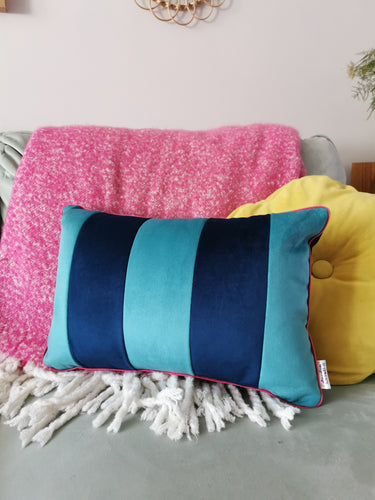 Blue Stripe Velvet Cushion