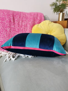 Blue Stripe Velvet Cushion