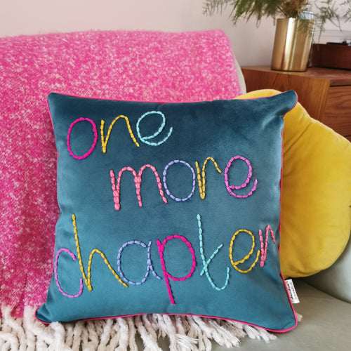 One More Chapter Embroidered Velvet Cushion