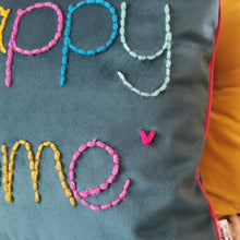 Load image into Gallery viewer, Happy Home Embroidered Velvet Cushion