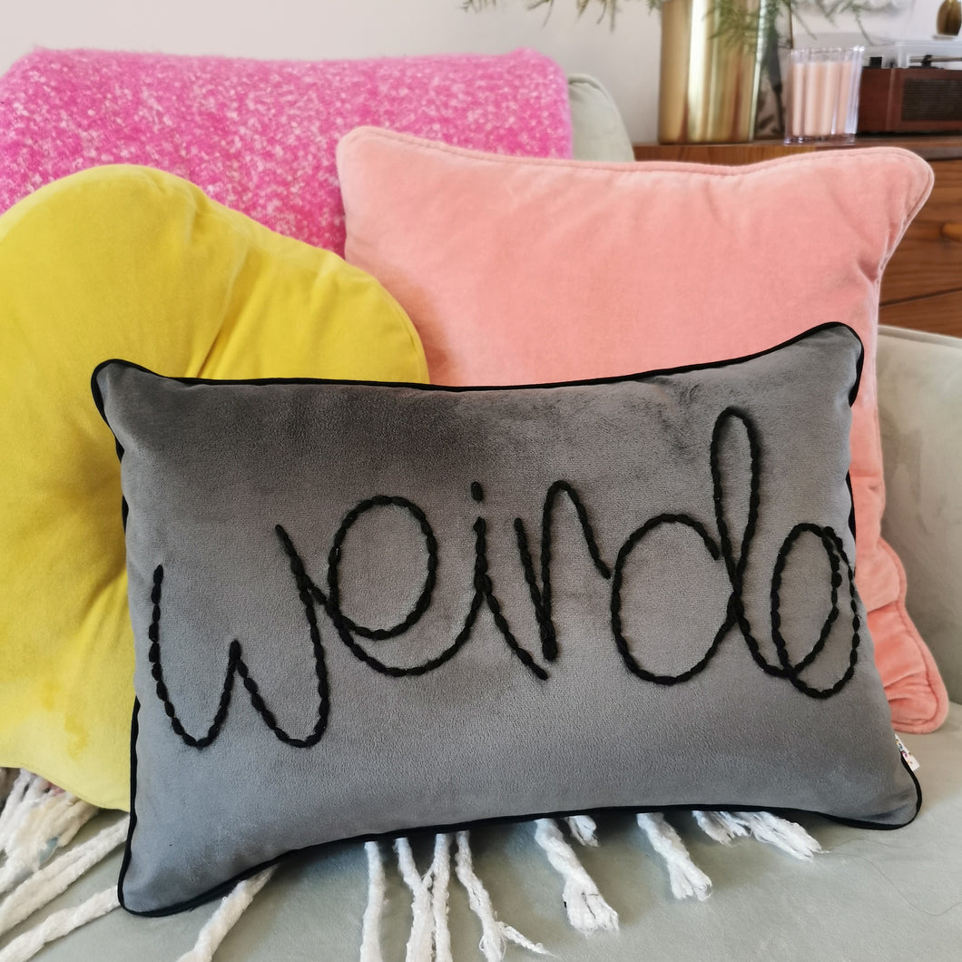 Weirdo Embroidered Velvet Cushion