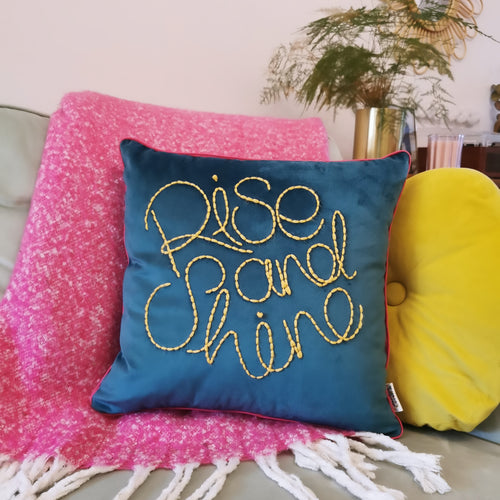 Rise and Shine Embroidered Velvet Cushion