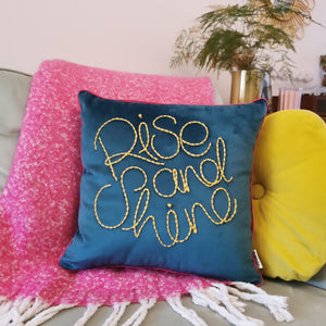 Rise and Shine Embroidered Velvet Cushion