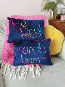 Mardy Bum Colourful Embroidered Velvet Cushion