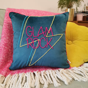 Glam Rock Lightning Bolt Embroidered Velvet Cushion