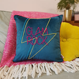 Glam Rock Lightning Bolt Embroidered Velvet Cushion