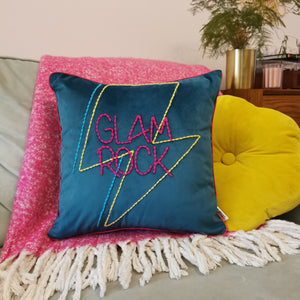 Glam Rock Lightning Bolt Embroidered Velvet Cushion