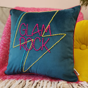 Glam Rock Lightning Bolt Embroidered Velvet Cushion