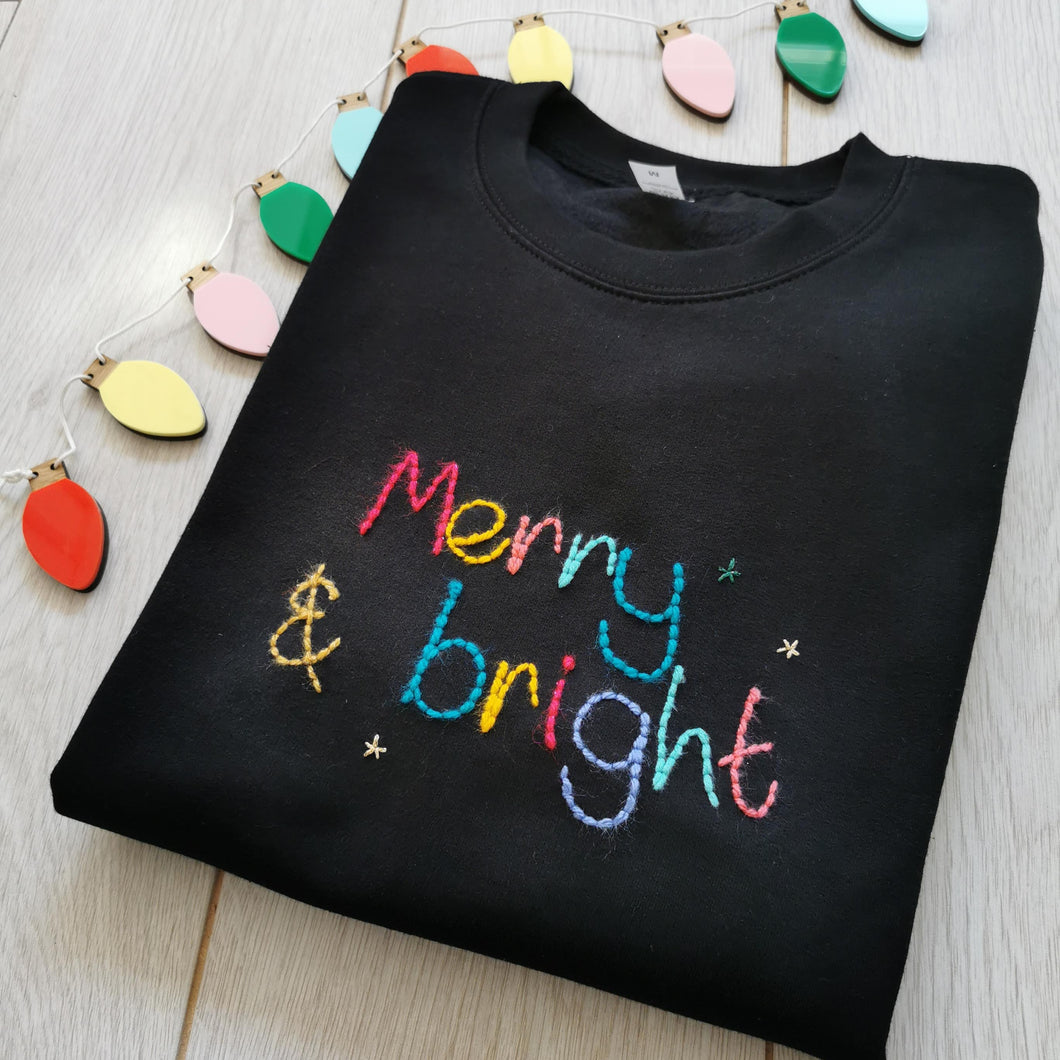 Merry and Bright Embroidered Christmas Sweater