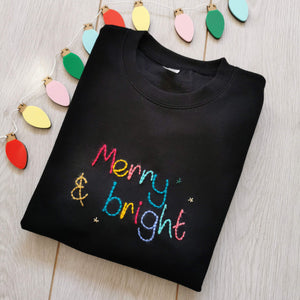 Merry and Bright Embroidered Christmas Sweater