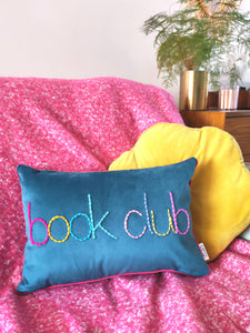 Book Club Embroidered Velvet Cushion