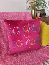 Load image into Gallery viewer, Naughty Corner Embroidered Velvet Cushion