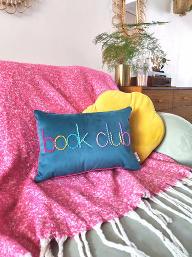 Book Club Embroidered Velvet Cushion