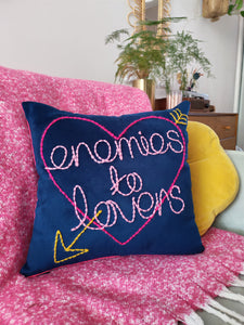 Enemies to Lovers Embroidered Velvet Cushion