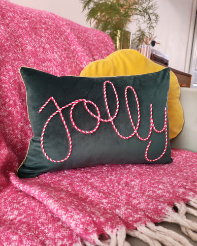 Jolly Embroidered Velvet Christmas Cushion