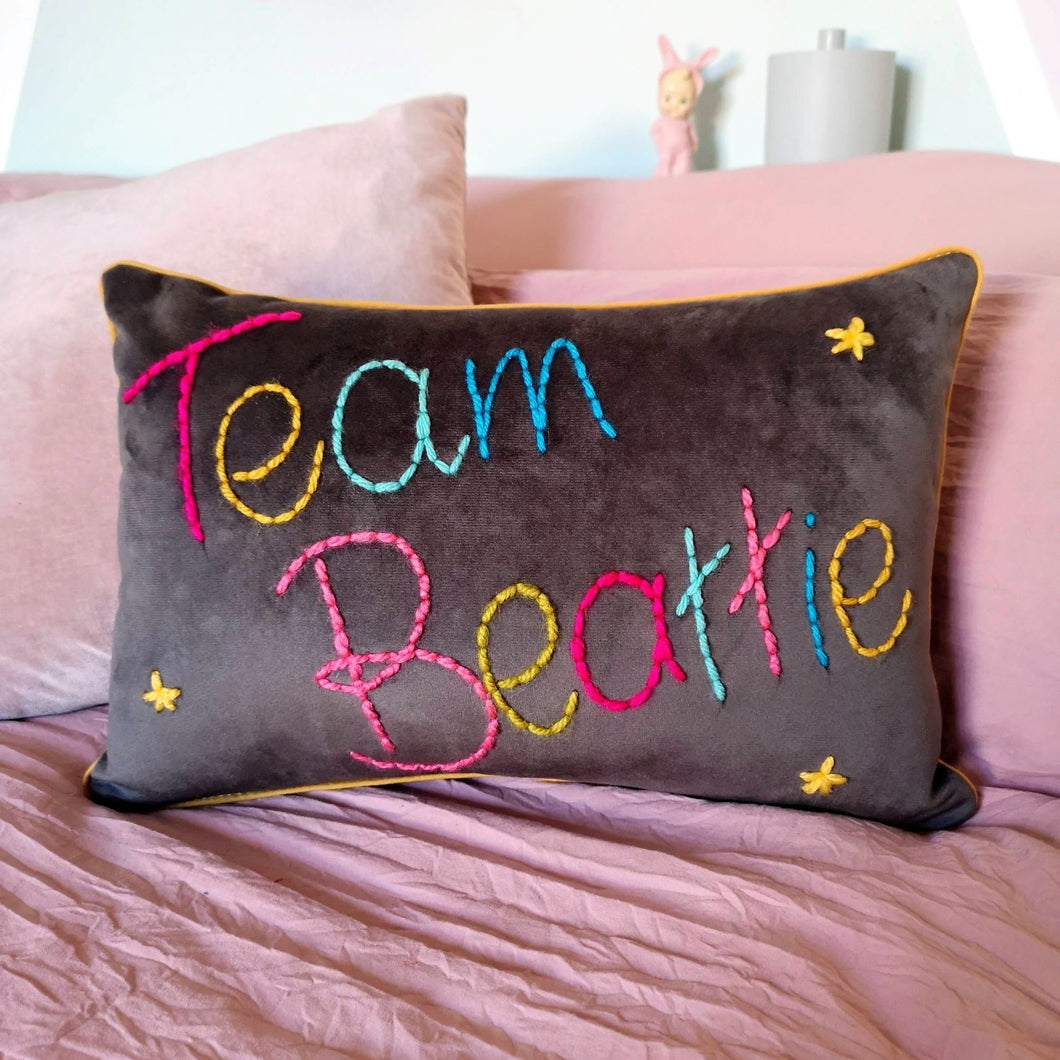 Family Team Embroidered Cushion