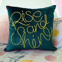 Load image into Gallery viewer, Rise and Shine Embroidered Velvet Cushion