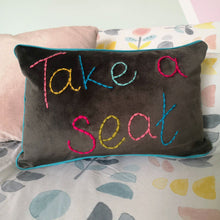 Load image into Gallery viewer, Take a Seat Embroidered Velvet Cushion