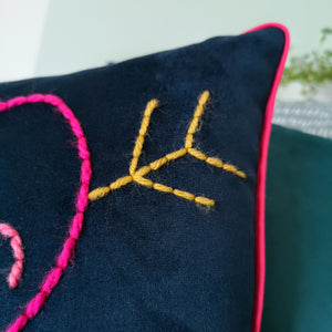 Love Heart Embroidered Velvet Cushion