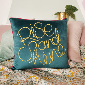 Rise and Shine Embroidered Velvet Cushion