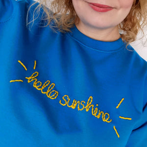 Hello Sunshine Embroidered Blue Sweater