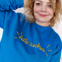 Load image into Gallery viewer, Hello Sunshine Embroidered Blue Sweater