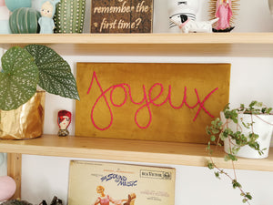 Joyeux Embroidered Velvet Sign