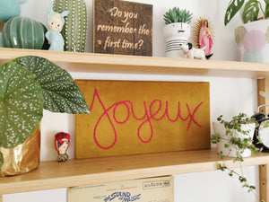 Joyeux Embroidered Velvet Sign