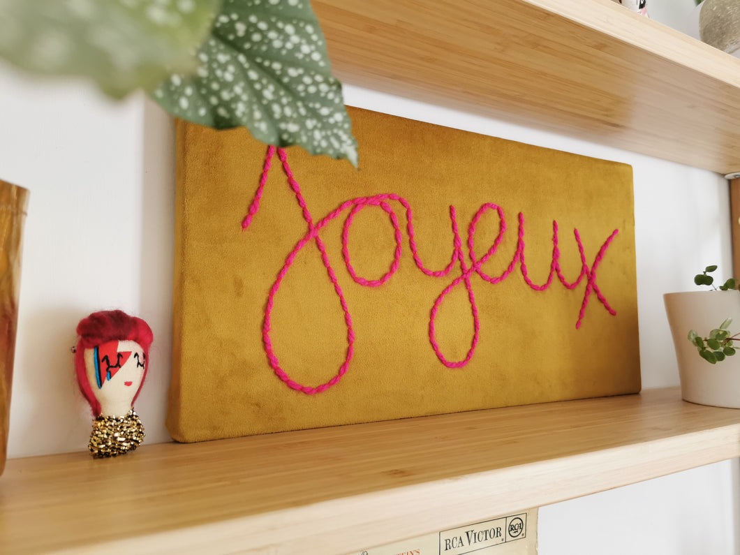 Joyeux Embroidered Velvet Sign