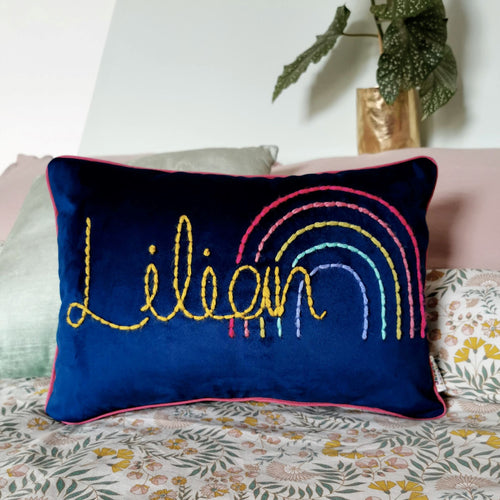 Personalised Rainbow Velvet Cushion