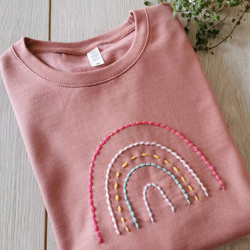 Pink Rainbow Embroidered Sweater