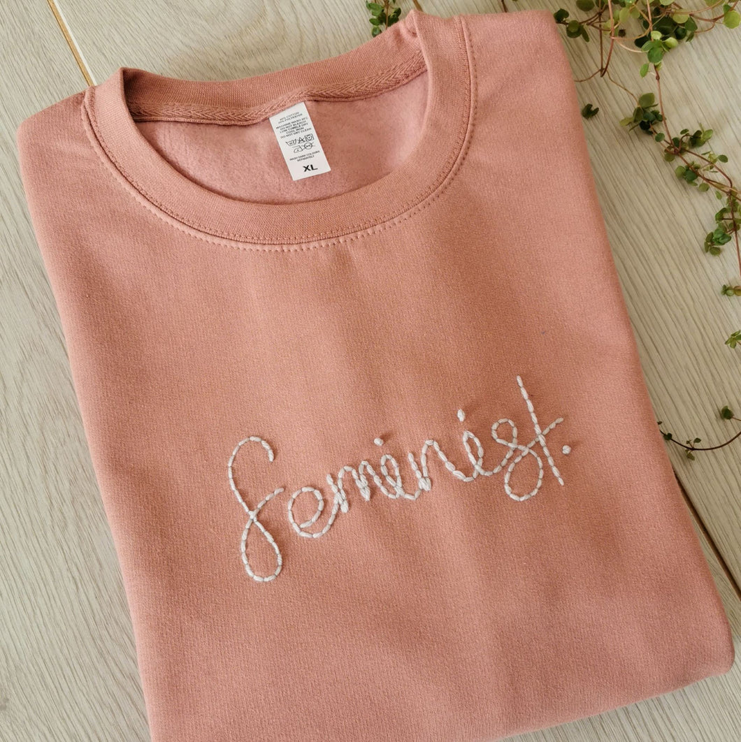 Feminist Embroidered Pink Sweater