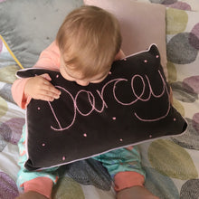 Load image into Gallery viewer, Personalised Embroidered Velvet Cushion, Choose Your Colours