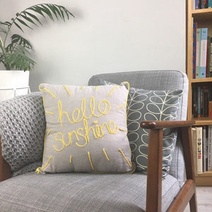 Hello Sunshine Embroidered Linen Cushion
