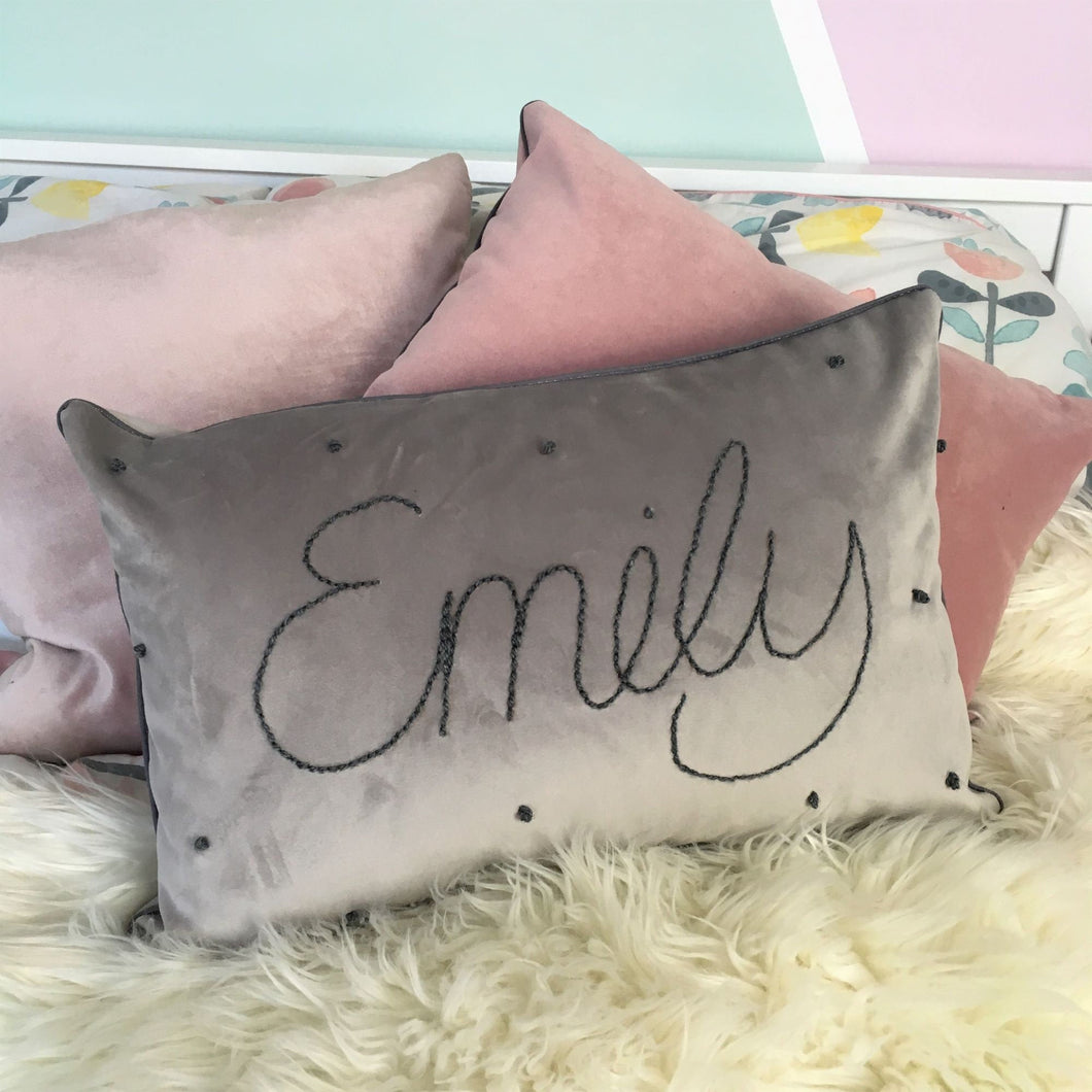 Personalised Embroidered Velvet Cushion, Choose Your Colours