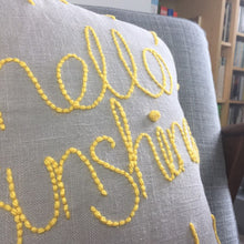 Load image into Gallery viewer, Hello Sunshine Embroidered Linen Cushion