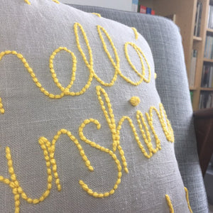 Hello Sunshine Embroidered Linen Cushion