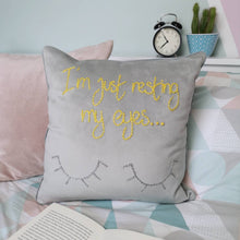 Load image into Gallery viewer, I&#39;m Just Resting My Eyes Embroidered Velvet Cushion