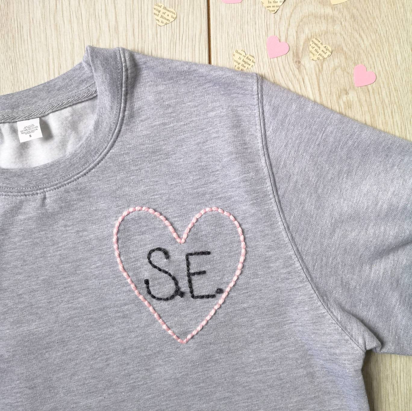 Love Heart Embroidered Grey Sweater – jordanlovellA