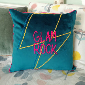 Glam Rock Lightning Bolt Embroidered Velvet Cushion