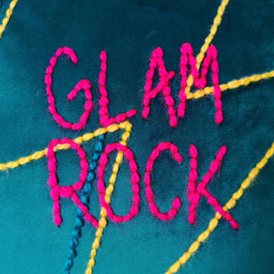 Glam Rock Lightning Bolt Embroidered Velvet Cushion