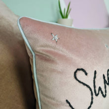 Load image into Gallery viewer, Sweet Dreams Embroidered Pink Velvet Cushion