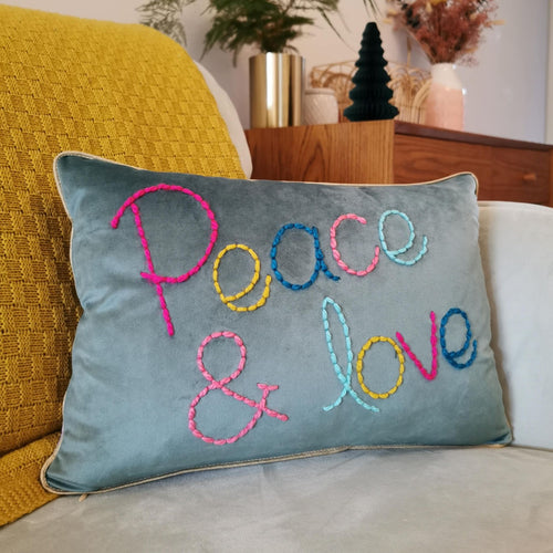 Peace & Love Embroidered Velvet Cushion
