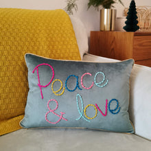 Load image into Gallery viewer, Peace &amp; Love Embroidered Velvet Cushion