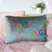 Load image into Gallery viewer, Peace &amp; Love Embroidered Velvet Cushion