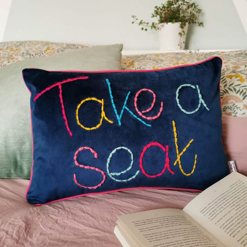 Take a Seat Embroidered Velvet Cushion